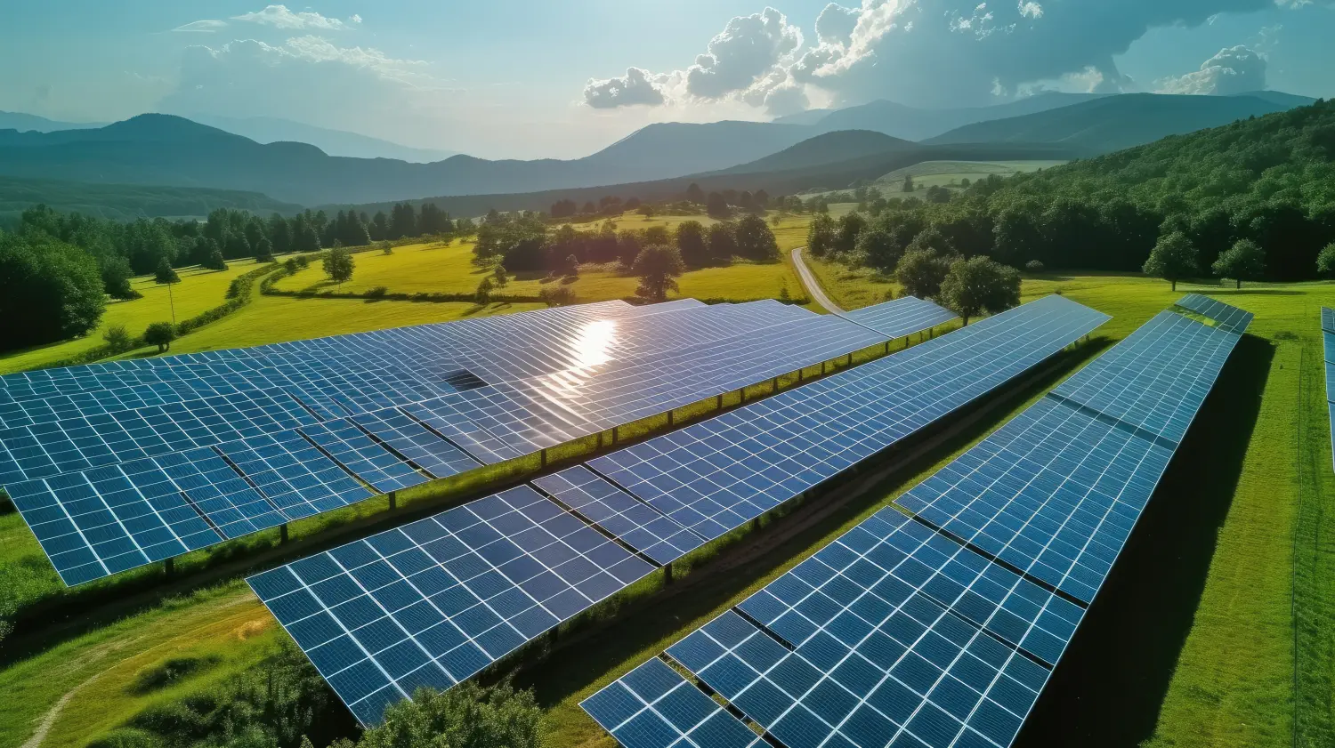 1a-Solare Reinigung, Ein Solarpark in der schönen Natur an einem sonnigen Tag